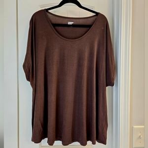 Land's End Chocolate Brown U-neck Jersey T-shirt, 3X
